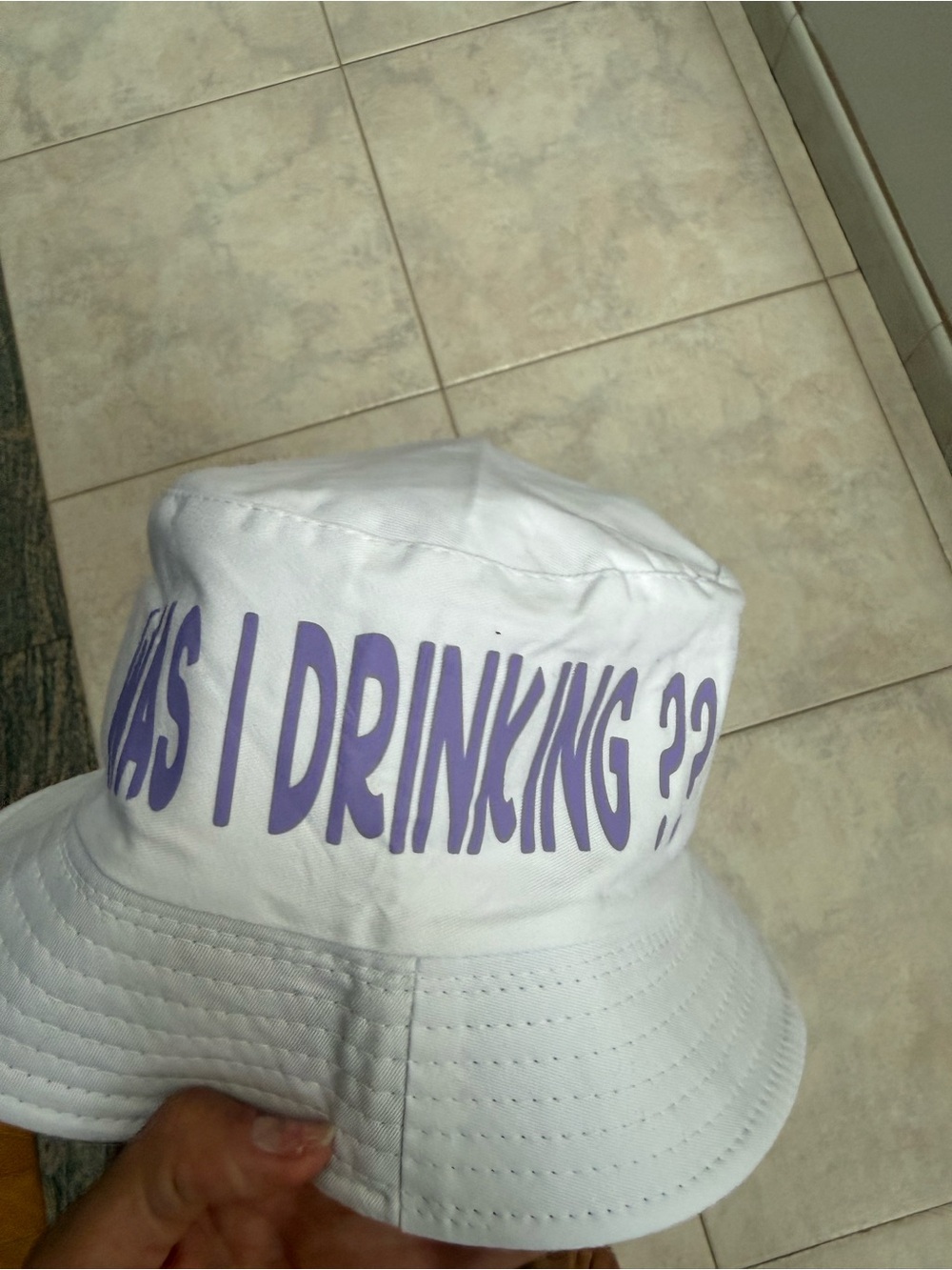Unbranded White Bucket Hat with Purple Text